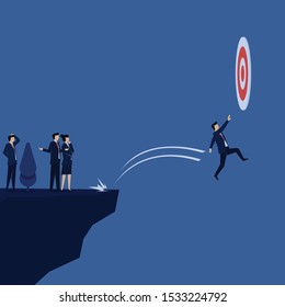 Business flat vector concept businessman fail to reach target metaphor of loss. Illustration For Wallpaper, Banner, Background, Infographic, Book, And Web Landing Page.