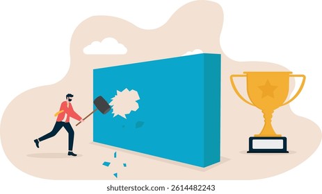 Business flat vector concept businessmen fly with balloon idea to pass the wall while others complain about the metaphor of creativity. Illustration For Wallpaper, Banner, Background, Infographic, Boo