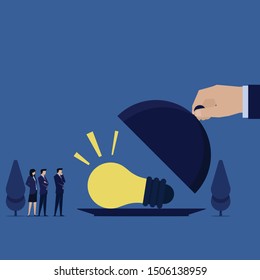 Business flat vector concept hand open serving plate for team metaphor of offering the idea. Illustration For Wallpaper, Banner, Background, Infographic, Book Illustration, Web.