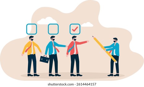 Business flat vector concept hand give check mark to businessman who paid with coin metaphor of corruption. Illustration For Wallpaper, Banner, Background, Infographic, Book, And Web Landing Page.

