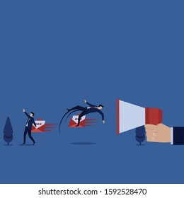 Business flat vector concept man avoid mail from megaphone metaphor of spam mail. Illustration For Wallpaper, Banner, Background, Infographic, Book, And Web Landing Page.