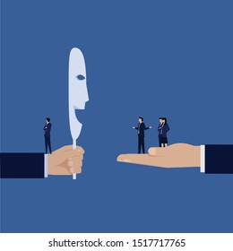 Business flat vector concept manager do not care about employee but put smiling face metaphor of two face. Illustration For Wallpaper, Banner, Background, Infographic, Book Illustration, And Web Page.