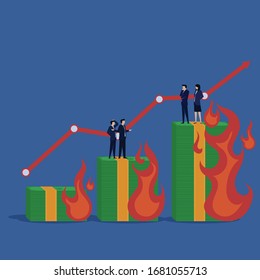 El concepto de vectores planos de negocio quema para el crecimiento económico en la puesta en marcha. Ilustración De Papel De Fondo, Banner, Fondo, Infografía, Libro Y Página De Aterrizaje Web.