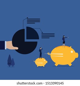 Business flat vector concept piggy bank run for competition metaphor of financial allocation. Illustration For Wallpaper, Banner, Background, Infographic, Book Illustration, And Web Landing Page.