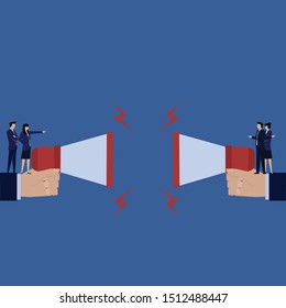 Business flat vector concept team yelling each other for arguing. Illustration For Wallpaper, Banner, Background, Infographic, Book Illustration, And Web Landing Page.