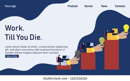 Business flat vector work hard and work smart. Business Landing Page Template.