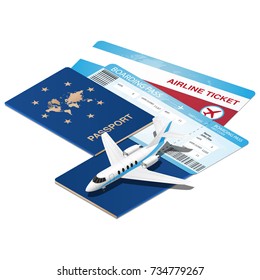 Business flight concept. Flight documents passport and tickets. Infographics element