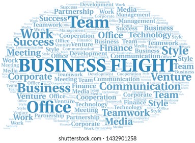 Business Flight word cloud. Collage made with text only.