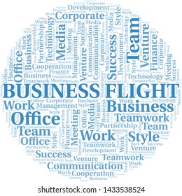 Business Flight word cloud. Collage made with text only.