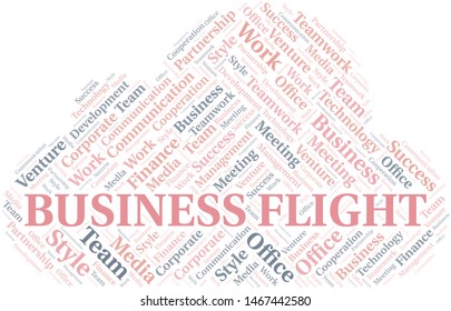 Business Flight word cloud. Collage made with text only.