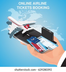 Business flights conception. Airline tickets online. Buying or booking Airline tickets. Travel, business flights worldwide. Online app for tickets order. Internation flights.