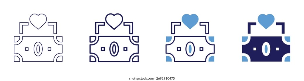 Icono de flujo comercial en 4 estilos diferentes. Línea delgada, línea, línea en negrita, duotono. Estilo duotono. Trazo editable.