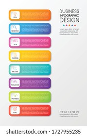 Geschäftsplan mit 8 Schritten. Vertikale Infografiken Vector