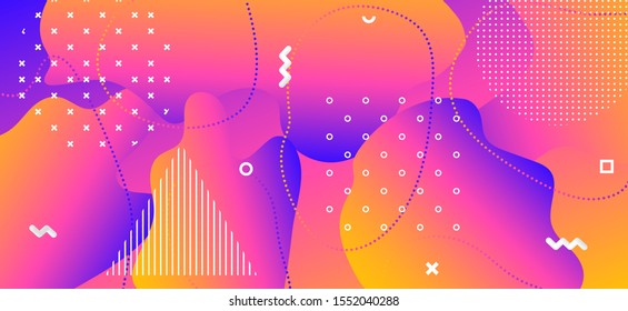 Business Fluid Shapes. Vector Geometric Texture. Gradient Contemporary Presentation. Trendy Graphic Banner. Liquid Shapes. Fashion Memphis Texture. Colorful Futuristic Background. Wave Shapes.