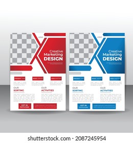 Business Flyer abstract vector template.Leaflet layout in A4 size.cover modern layout, annual report, poster, ,Red  Blue with geometric and wavy lines for business market on white background Design.