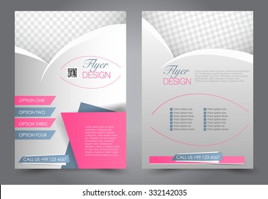 Business flyer. Brochure design. Editable A4 poster for design, education, presentation, website, magazine cover. Pink and grey color.  Editable vector illustration.