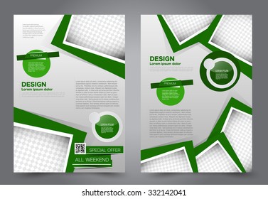 Business flyer. Brochure design. Editable A4 poster for design, education, presentation, website, magazine cover. Green color.  Editable vector illustration.