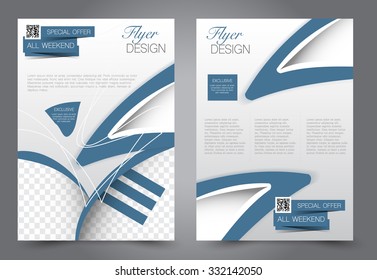 Business flyer. Brochure design. Editable A4 poster for design, education, presentation, website, magazine cover. Blue color.  Editable vector illustration.