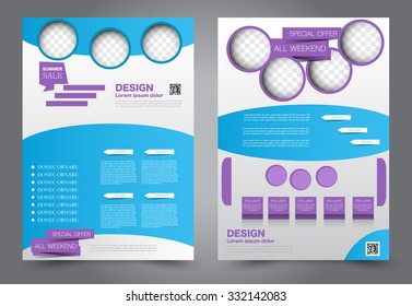 Business flyer. Brochure design. Editable A4 poster for design, education, presentation, website, magazine cover. Blue and purple and green color.  Editable vector illustration.