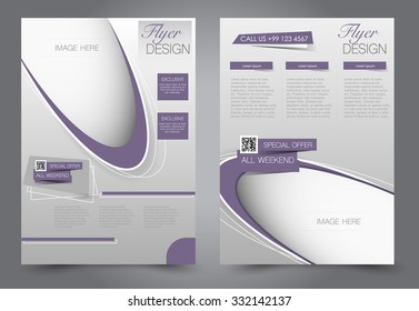 Business flyer. Brochure design. Editable A4 poster for design, education, presentation, website, magazine cover. Purple color.  Editable vector illustration.