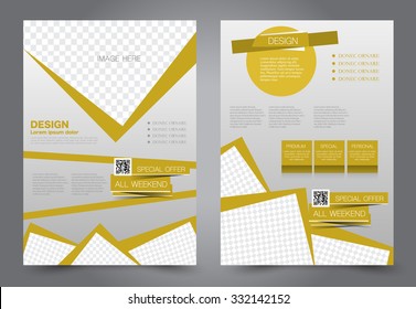 Business flyer. Brochure design. Editable A4 poster for design, education, presentation, website, magazine cover. Yellow color.  Editable vector illustration.