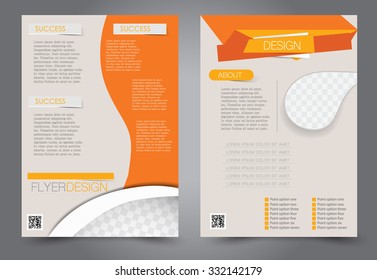 Business flyer. Brochure design. Editable A4 poster for design, education, presentation, website, magazine cover. Orange color.  Editable vector illustration.