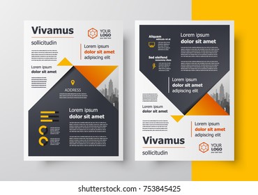 Business Flyer brochure design template, creative leaflet triangles element yellow color