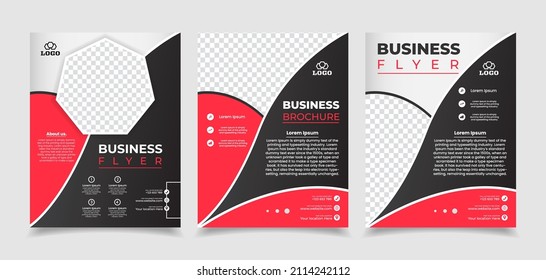  Business flyer and brochure template layout design. Use for business brochure, business flyer, booklet. Red and Black Color