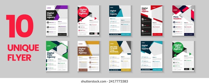 Colección de folletos comerciales, póster corporativo, paquete de volantes, diseño de folletos de volante, informe anual, propuesta, folleto, perfil de la empresa, afiche de marketing digital y diseño a4 con maqueta