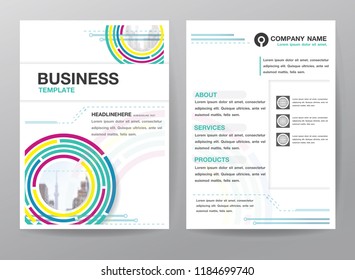 Business Flyer or Cover Design with city in colorful circle Abstract background Design Template