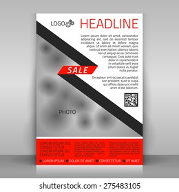 Business Flyer Design, Poster Template. Vector Layout With Red And Gray Diagonal Elements. It Resembles A Christmas Tree. For Christmas Sales.