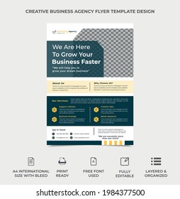 business flyer design with rectangular shapes, an image can be placed, poster pamphlet brochure cover design layout background, yellow and blue color used, vector template in a4 size, vector eps 10