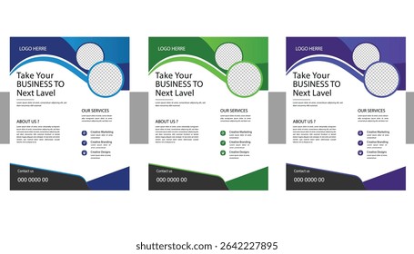 Business Flyer Design Set. Layout Template,  invitation Card, presentation, leaflet, Booklet, annual Report, cover brochure, exhibition 