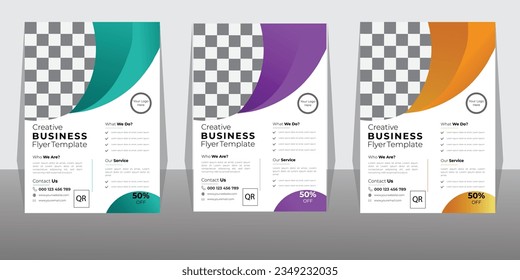Business flyer design template with 3 colors. Modern and creative business flyer template. Beautiful, creative and abstract flyer design. Vector design. 