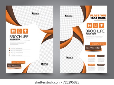 Business flyer design template. Abstract vector background. A4 brochure concept. Orange and brown color.