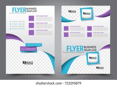 Business flyer design template. Abstract vector background. A4 brochure concept. Blue and purple color.
