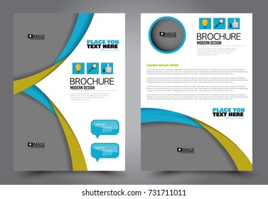 Business flyer design template. Abstract vector background. A4 brochure concept. Blue and green color.