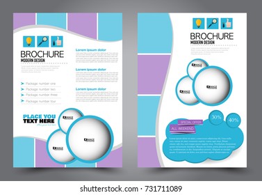 Business flyer design template. Abstract vector background. A4 brochure concept. Blue and purple color.