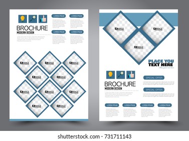 Business flyer design template. Abstract vector background. A4 brochure concept. Blue color.