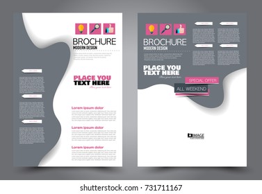 Business flyer design template. Abstract vector background. A4 brochure concept. Pink and grey color.