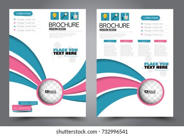 Business flyer design template. Abstract vector background. A4 brochure concept. Blue and pink color.