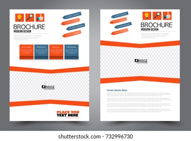 Business flyer design template. Abstract vector background. A4 brochure concept. Blue and orange color.