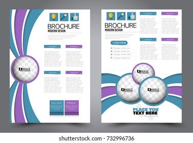 Business flyer design template. Abstract vector background. A4 brochure concept. Blue and purple color.