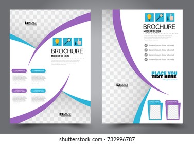 Business flyer design template. Abstract vector background. A4 brochure concept. Blue and purple color.