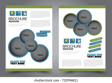 Business flyer design template. Abstract vector background. A4 brochure concept. Green and blue color.