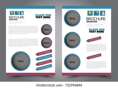 Business flyer design template. Abstract vector background. A4 brochure concept. Blue and purple color.