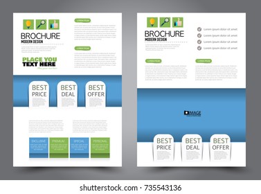 Business flyer design template. Abstract vector background. A4 brochure concept. Blue and green color.