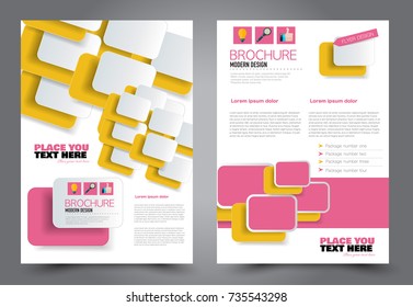 Business flyer design template. Abstract vector background. A4 brochure concept. Pink and yellow color.