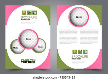 Business flyer design template. Abstract vector background. A4 brochure concept. Pink and green color.