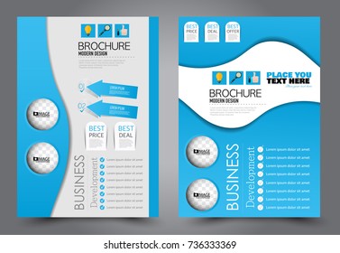 Business flyer design template. Abstract vector background. A4 brochure concept. Blue color.